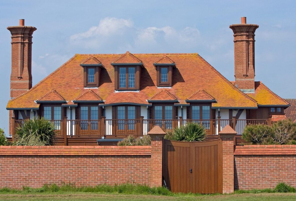 house, home, luxury, elegant, stylish, red, brick, red brick, sky, blue, beautiful, nature, blue sky, image, photo
